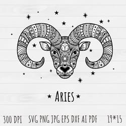 aries outline svg, aries clip art, outline, svg file, hand drawn, png, digital download