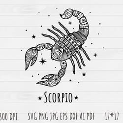 scorpio outline svg, scorpio clip art, outline, svg file, hand drawn, png, digital download,scorpio zodiac sign