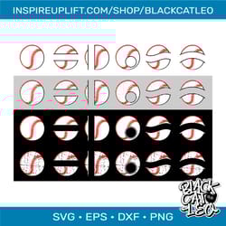 baseball svg bundle. distressed split baseball ball set.