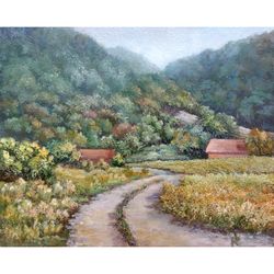 mountain oil painting original artwork hiking wall art mount rainier rustic mountain wall decor old barn painting