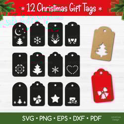 12 christmas gift tags svg cut files