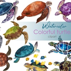 watercolor sea turtles clipart ocean. hand-drawn cute clipart ocean-themed with 11 turtles on a transparent background