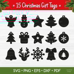 15 christmas gift tags svg cut files, christmas printable gift tags bundle svg png dxf eps pdf