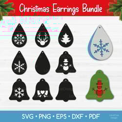 christmas earrings svg bundle for crafters, christmas jewelry template