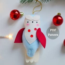 owl pdf sewing pattern diy felt plushie christmas ornament