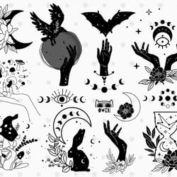 witch hands svg & png celestial clipart, moon phases, flower