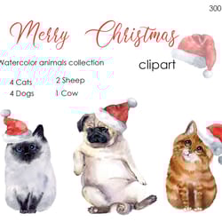 christmas watercolor clipart. christmas animals png. hand drawn cute clipart christmas-themed