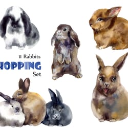 watercolor easter clipart. digital clipart. bunny art. hand drawn cute clipart with rabbits on a transparent background