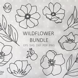 wildflower svg bundle svg botanical clipart leaves svg summer plants svg flowers line clip art floral bundle svg files
