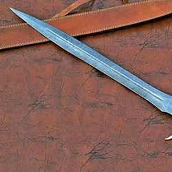 damascus steel viking sword with rose wood handle and brass bolsters