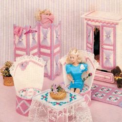 fashion dolls bedroom - pdf vintage plastic canvas pattern - digital instant download
