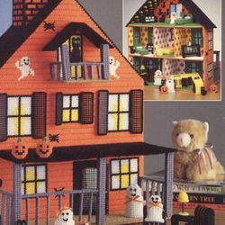 haunted dollhouse - pdf vintage plastic canvas pattern - digital instant download