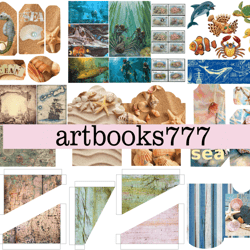 ocean-ephemera, scrapbooking, digital paper, sheets for book or journal, sea, beach, marine