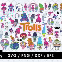 trolls svg files, trolls png images, trolls clipart bundle, svg cut files for cricut and silhouette