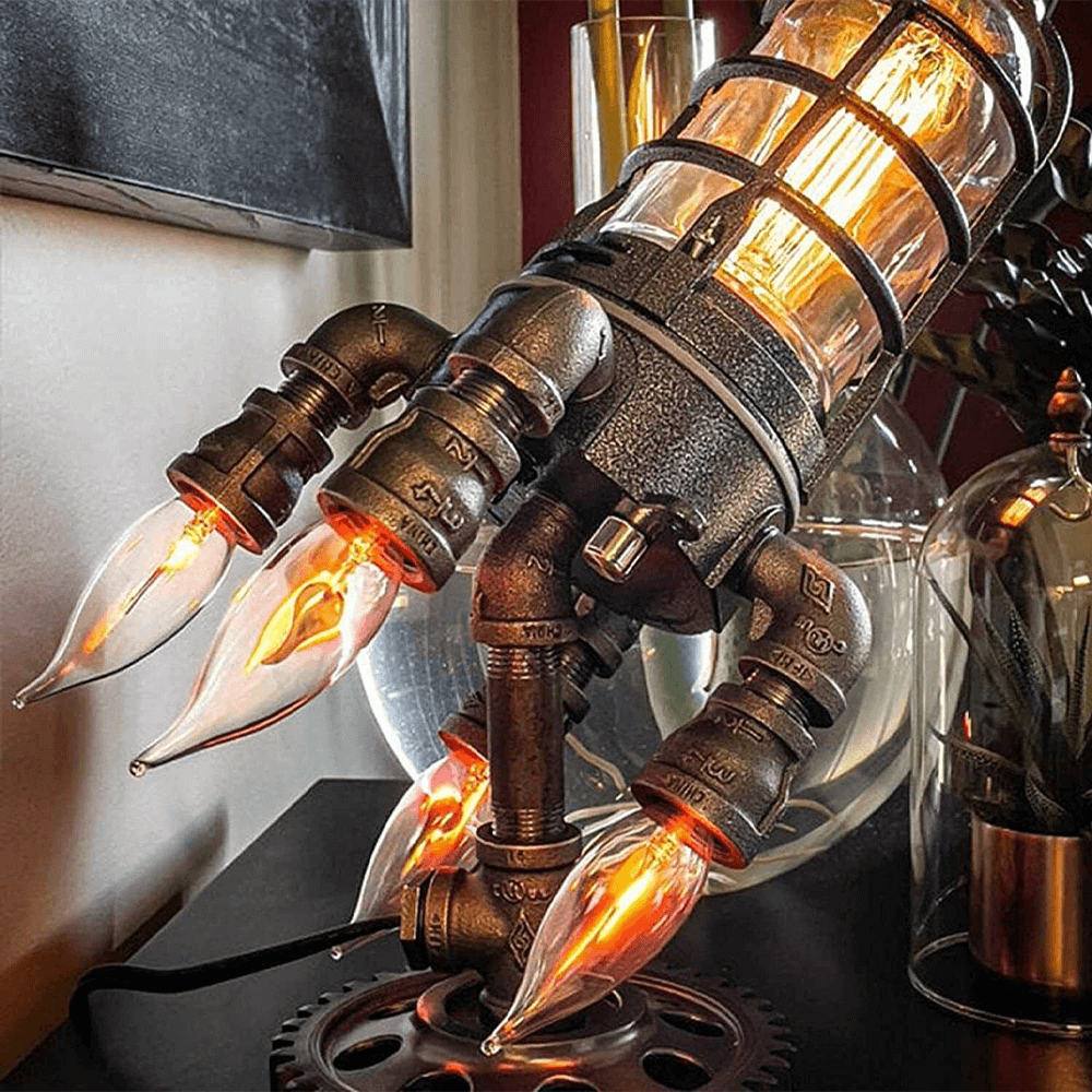 Retro Industrial Night Light with Flame LEDs