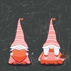 cartoon couple of gnomes with hearts, valentines day illustration