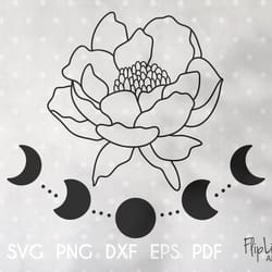moon svg peony svg moon phases svg celestial clipart full moon svg luna svg file for cricut
