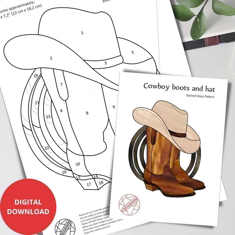Cowboy-Boots-Western-Hat-Lasso-Stained-Glass-Window-Hangings-Pattern-PDF
