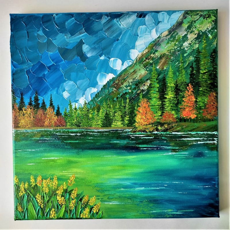 Handwritten-autumn-forest-on-the-shore-of-a-mountain-lake-by-acrylic-paints-2.jpg