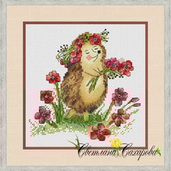 hedgehog in poppies scheme for embroidery