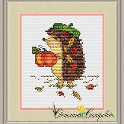 hedgehog with pumpkin scheme for embroidery