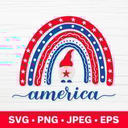 usa patriotic rainbow. 4th of july svg. american gnome