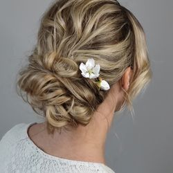 white flower hair pin for wedding  apple tree flowers bridal floral hair pin