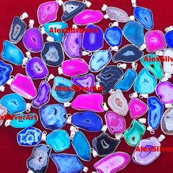 slice druzy gemstone pendants necklace jewelry, multi druzy crystal pendant necklace