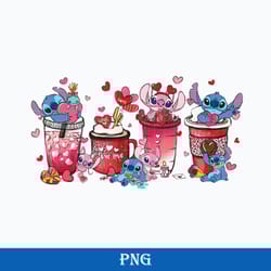 stitch and angel valentines love coffee png, valentine's day png, latte drink png, valentine coffee png