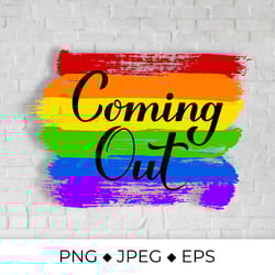 coming out calligraphy hand lettering on distressed rainbow flag