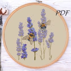 cross stitch pattern bumblebee in lavender counted cross stitch design for embroidery pdf