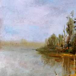 Lake Painting Original Art California Landscape Artwork Trees Art Oil Painting 10 by 8