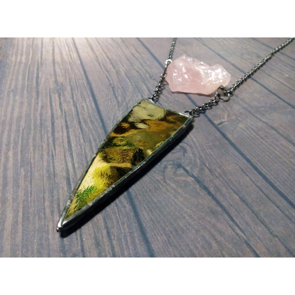 Spike-necklace-rose-quatrz-pendant-stained-glass-necklace-geometric-pendant-4