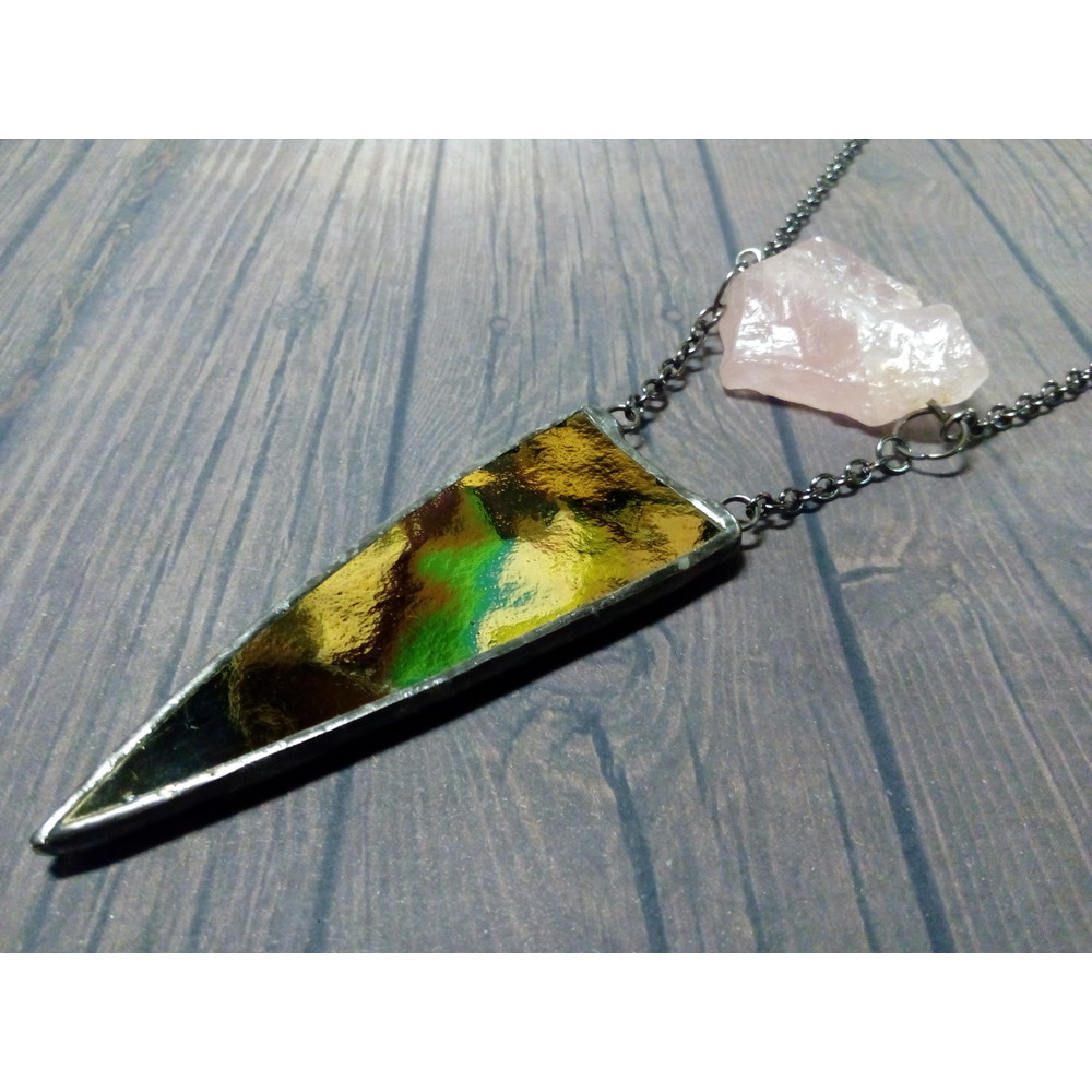 Spike-necklace-rose-quatrz-pendant-stained-glass-necklace-geometric-pendant-5