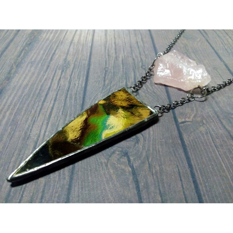 Spike-necklace-rose-quatrz-pendant-stained-glass-necklace-geometric-pendant-5