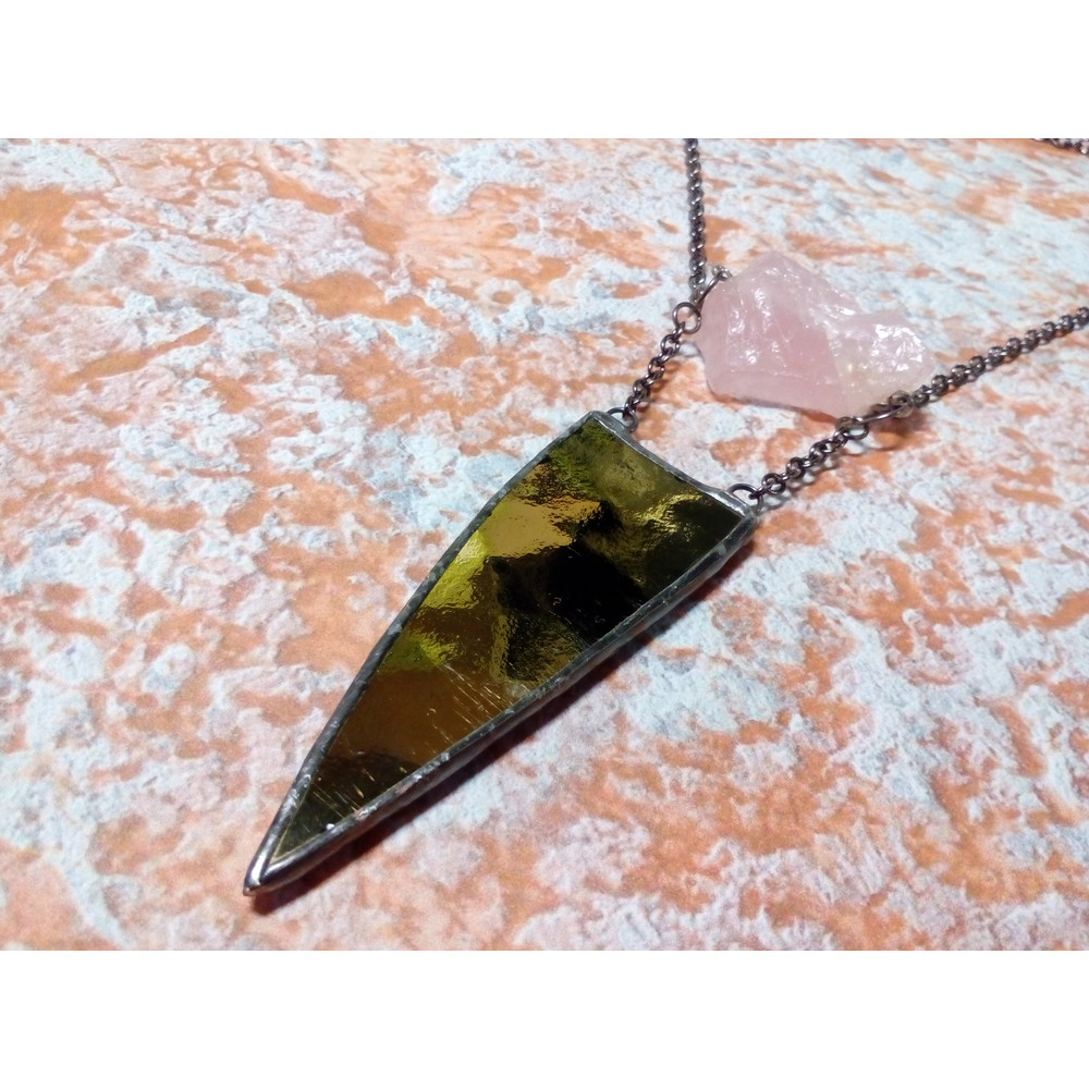 Spike-necklace-rose-quatrz-pendant-stained-glass-necklace-geometric-pendant-8