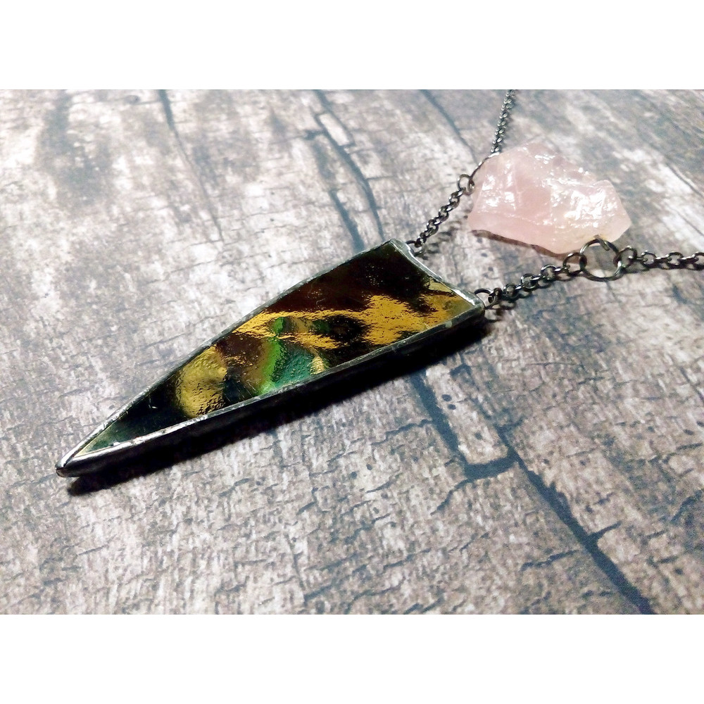 Spike-necklace-rose-quatrz-pendant-stained-glass-necklace-geometric-pendant-9