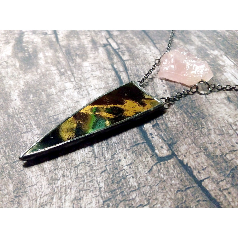 Spike-necklace-rose-quatrz-pendant-stained-glass-necklace-geometric-pendant-9