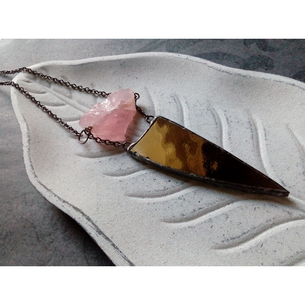 Spike-necklace-rose-quatrz-pendant-stained-glass-necklace-geometric-pendant-13