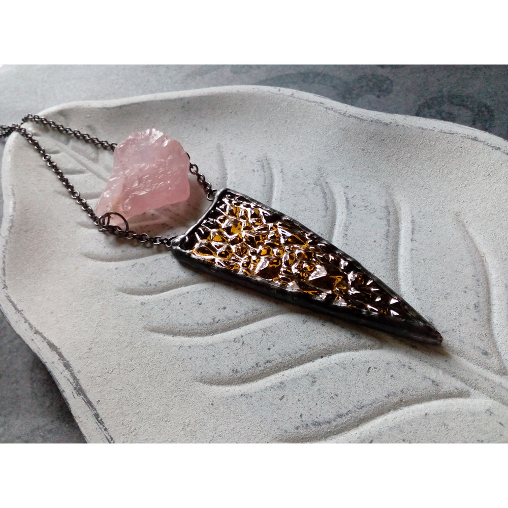 Spike-necklace-rose-quatrz-pendant-stained-glass-necklace-geometric-pendant-12