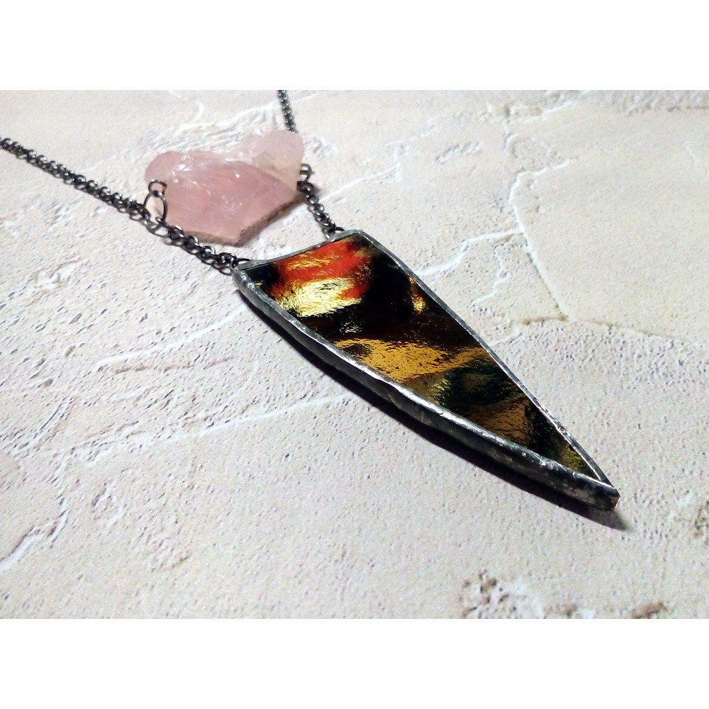 Spike-necklace-rose-quatrz-pendant-stained-glass-necklace-geometric-pendant-6