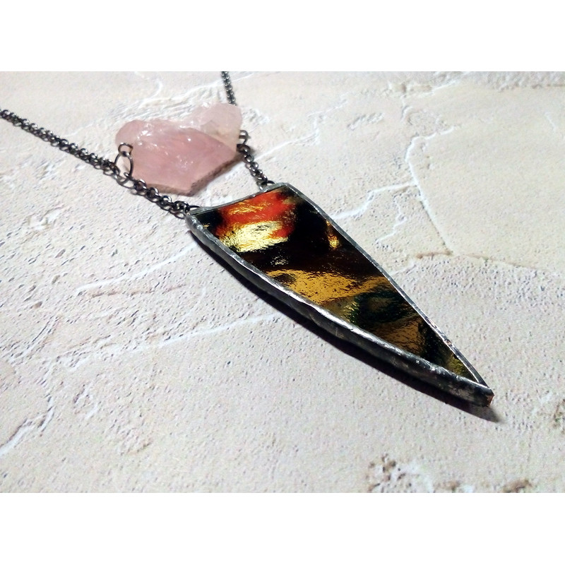 Spike-necklace-rose-quatrz-pendant-stained-glass-necklace-geometric-pendant-6
