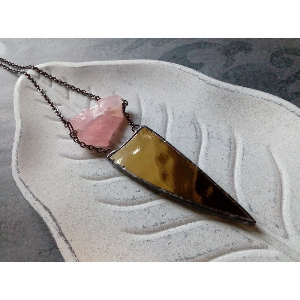 Spike-necklace-rose-quatrz-pendant-stained-glass-necklace-geometric-pendant-10