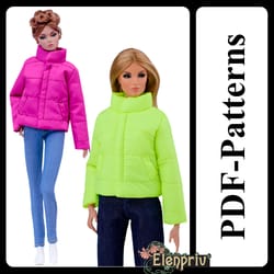 pdf pattern down jacket for 11 1/2 fashion royalty, poppy parker, pivotal, repro, curvy, made-to-move, silkstone barbie
