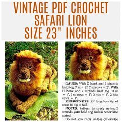 pdf vintage crochet pattern - safari lion - instant download