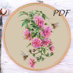 cross stitch bumblebees in roses cross stitch patterns design for embroidery pdf