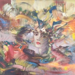 sweet dream painting on canvas, colorful portrait of young woman, abstract painting wall art