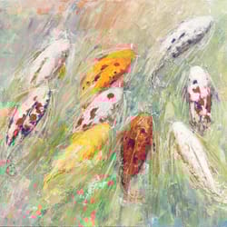 koi fish painting on canvas, living room abstract wall art, acrylic painting, carp pond