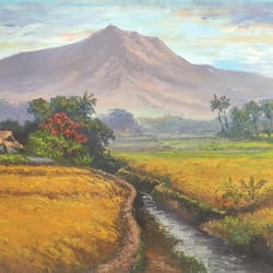 mountain landscape painting, rice fields art, oil wall art