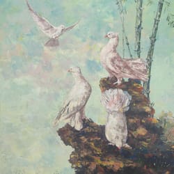 dove painting on canvas, pigeon bird painting wall art, bird painting